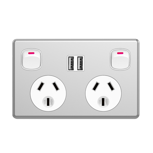 SAA Australian GPO New Zealand/SN Electrical Wall Switch Socket Double Power Points With 2USB-A 3.6A Wall Socket