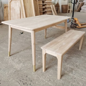 2026 Minimalist Solid Wood <strong>Dining</strong> <strong>Table</strong> and <strong>Bench</strong> Set <strong>with</strong> Brass Leg Tips for Modern Hotel Apartment Kitchen <strong>Dining</strong> Rooms - Product Image 5