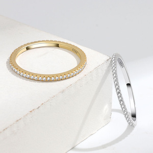 Women's 18K <b>Solid</b> Gold Moissanite Eternity Band Ring Round Brilliant Cut Pave Setting Classic Wedding Jewelry - Product Image 5
