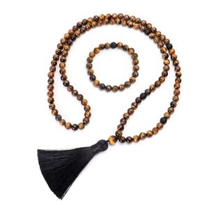108 Naturstein-Mala-Perlenkette Herren Tigerauge-Steinperlenkette Modischer Natursteinschmuck Handgefertigtes Geschenk - Product Image 4