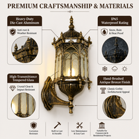 Lampes murales extérieures européennes antiques Bodeng 10W IP65 LED en verre personnalisées avec support de lampe E27, 50000 heures, aluminium, blanc chaud 3500K