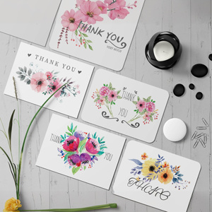 Conception <span class=keywords><strong>personnalisée</strong></span> en usine Fleur <span class=keywords><strong>personnalisée</strong></span> imprimée à la main Cadeau de boutique de mariage Cartes de remerciement avec enveloppes - Product Image 5