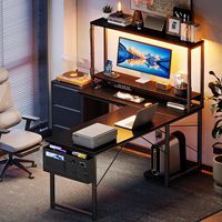 Meja Gaming PC Profesional Terlaris 53 Inci Bentuk L Meja Komputer Hitam Penuh OEM Meja Kantor dengan Lampu LED