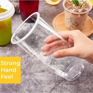 Gobelets en plastique PP à fond plat de 95 mm avec logo personnalisé, jetables, transparents et souples, 16 oz/24 oz, pour thé aux perles, jus et soda - Product Image 5