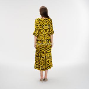 เดรสผ้าฝ้ายพิมพ์ลายโบฮีเมียนลำลองสำหรับผู้หญิง เดรสยาวลายดอกไม้ทอแบบสโมคกิ้ง เป็นมิตรกับสิ่งแวดล้อมและซักได้ มีบริการ OEM - Product Image 4