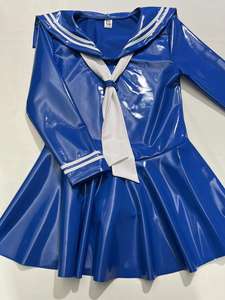 Femmes douce femme de chambre Cosplay robe en cuir verni à manches longues Satin tablier a-ligne robe Halloween Clubwear discothèque soirée à thème - Product Image 6