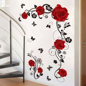 Autocollants muraux romantiques avec des roses et des papillons, pour la décoration du salon et des chambres, autocollants muraux autocollants - Product Image 4