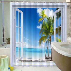 Logo personnalisé fenêtre paysage <span class=keywords><strong>rideau</strong></span> <span class=keywords><strong>de</strong></span> <span class=keywords><strong>douche</strong></span> forêt tournesol ouverture cascade paysage maison bain décor en Polyester - Product Image 2