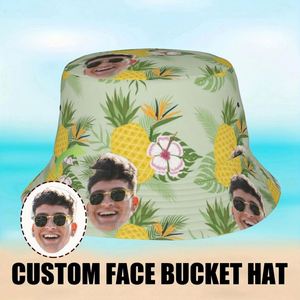 Custom Photo Bucket <b>Hat</b> with Hand-Drawn Tropical Pineapple Flower Pattern Breathable Personalized Summer Travel Cap Daily Use - Product Image 5