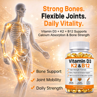 Capsules de Vitamine D3 K2 B12 à Haute Absorption Personnalisées OEM, Complément Alimentaire pour la Défense Immunitaire, la Santé du Cœur et des Os, Marque Privée