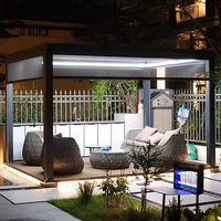 Gazebo étanche en aluminium imperméable à l'eau, persiennes d'extérieur mobiles motorisées, stores latéraux, système de pergola de toit à lame d'obturation