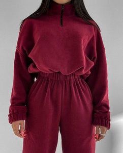 Ensemble sweat-shirt et pantalon OEM pour femme, col montant zippé, coupe ample, polyester, 2 pièces, tenue décontractée streetwear automne-hiver, impression sérigraphique - Product Image 6