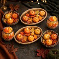 Arovi - Ensemble de bougies citrouille d'Halloween personnalisées, bougies parfumées d'automne avec plateau en bois et pot citrouille en verre pour la décoration des fêtes