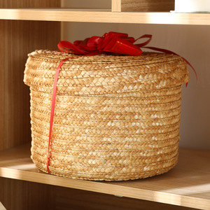 New Round Valentines Day Sea Grass <strong>Gift</strong> <strong>Baskets</strong> Woven Storage <strong>Basket</strong> for <strong>Gift</strong> Packing With Lid - Product Image 4