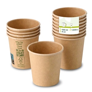 Gobelets en papier écologiques, non blanchis, à paroi simple, bio-revêtement, Ø 62 mm, 4 oz (100 ml), pour petits espressos chauds. - Product Image 1