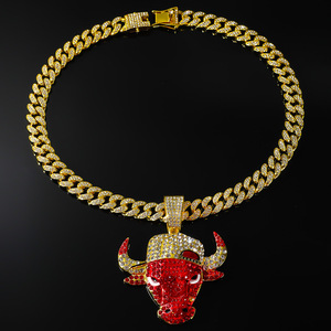 Colgante Unisex de Cabeza de Toro de Chicago con Incrustaciones de Circonitas Cúbicas, Cadena Cubana con Eslabones de Aleación, Regalo de Baloncesto N-B-A para Aficionados a Equipos Deportivos, Amuletos de Aleación - Product Image 4