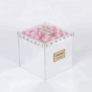 OEM 16 rosas Pantalla de acrílico blanco caja de flores con tapa transparente - Product Image 1