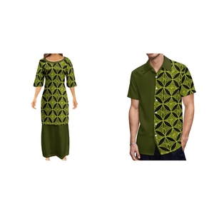 Vestido de talla grande para mujer y hombre, conjunto de traje de 2 piezas con patrón de Tatau Puletasi Tribal polinesiano, venta al por mayor - Product Image 5