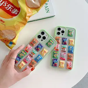 Casing Ponsel Desain Keripik Kentang Timbul 3D untuk iPhone 14 Penutup Gaya Camilan Kreatif untuk iPhone 13 12 11 7 8 XR X XS MAX