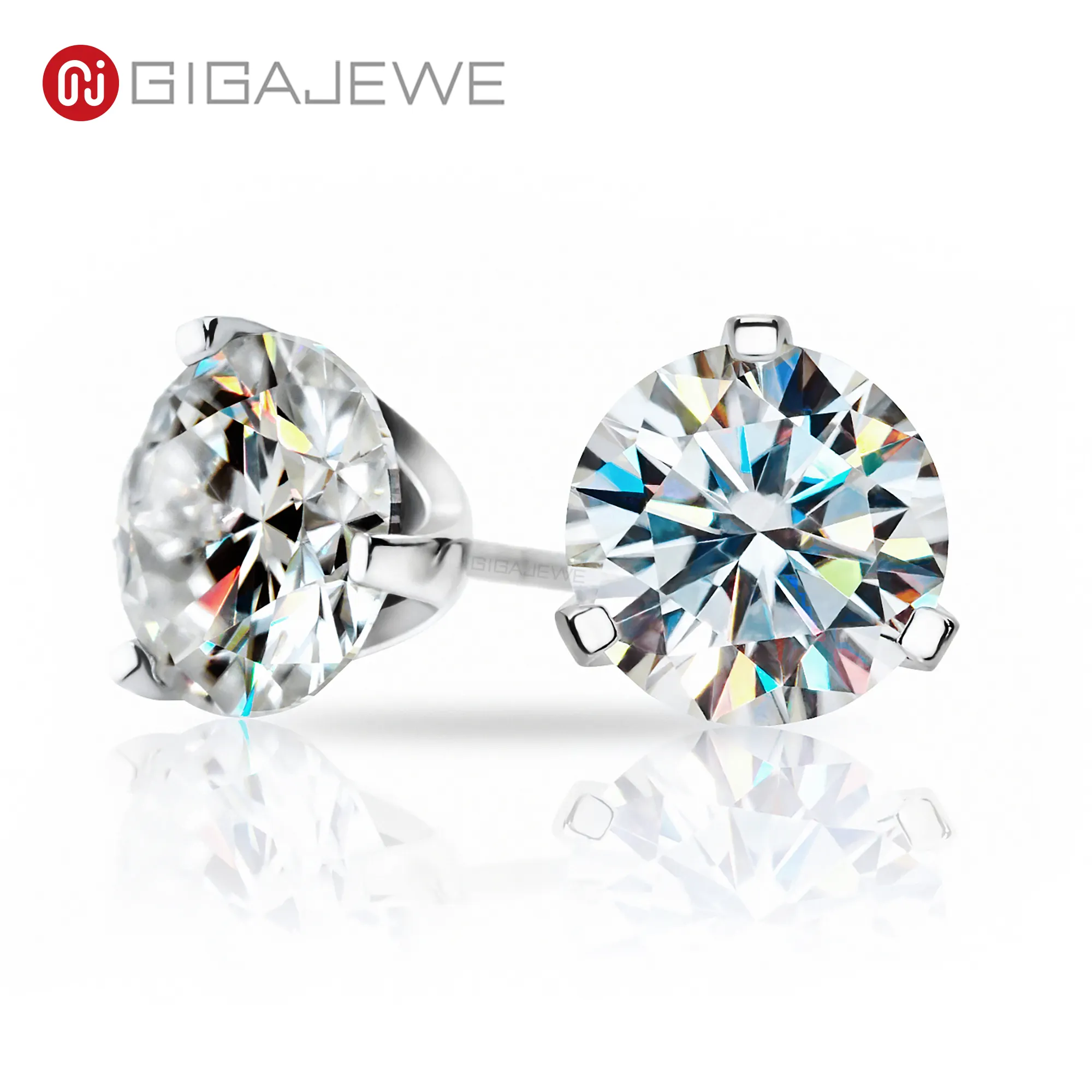 GIGAJEWE jewelry 925 Sliver 18k Gold Plating Round Cut White/Pink/Red/ Yellow/ Blue Color Moissanite Earrings