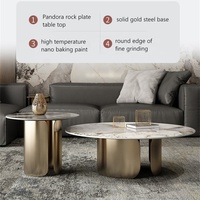 Nouveau design Ensemble de tables basses avec support or/bronze Ensemble de meubles pour salon Table d'appoint Ensemble de 2 tables italiennes de luxe avec dessus en pierre