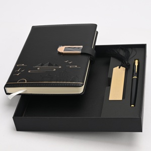Ensemble cadeau de carnet en cuir PU noir de qualité supérieure, imprimé, couture, logo personnalisé |   Coffret Cadeau Rigide de Luxe pour Stylo de Journalier Exécutif - Édition Entreprise - Product Image 1