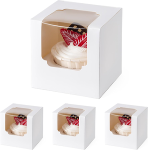 Boîtes à cupcakes en papier à livraison rapide avec insert et fenêtre, emballage alimentaire sûr pour desserts et pâtisseries, idéal pour les anniversaires, les mariages et les fêtes. - Product Image 1