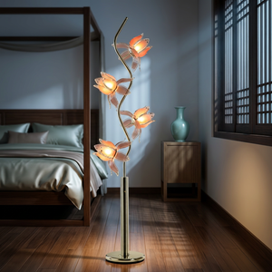 Luxury Accent Standing <b>Lamp</b> 4 Pink Acrylic Lotus Shades Golden S Pole Decor <b>Floor</b> Light for Gallery & Exhibition Space - Product Image 2