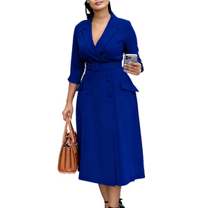 D605 Vêtements d'extérieur pour femmes, nouvelle collection automne/<span class=keywords><strong>hiver</strong></span> 2025, <span class=keywords><strong>robe</strong></span> africaine <span class=keywords><strong>mi</strong></span>-<span class=keywords><strong>longue</strong></span> élégante à manches longues de style blazer - Product Image 5