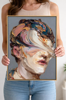 Peinture à l'huile abstraite au couteau à palette, portrait 3D texturé, visage moderne, art sur toile, décor mural peint à la main pour hôtel et maison