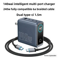 Chargeur GaN intelligent 140W avec écran AI, certification CE, protocole PD, interface Type-C, compatible iPhone 17, ordinateurs portables, multi-ports, charge rapide