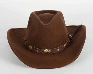 Chapeau de cowboy en métal décoratif A111401, 100% feutre de laine, à large bord rigide, style Fedora, unisexe, décontracté, toutes saisons - Product Image 4