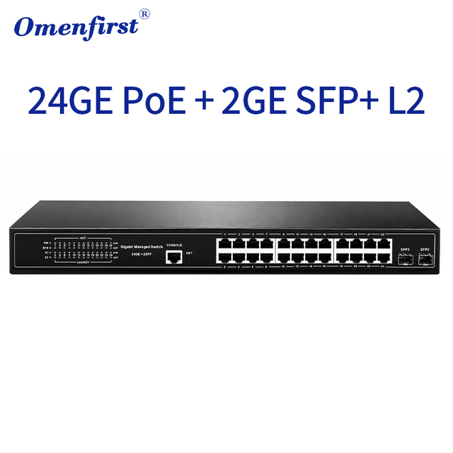 24 Port Gigabit Managed PoE Switch with 2 SFP Uplink L2+ Ethernet Network Switch IEEE 802.3af/at 270W Power Budget