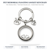 Porte-clés en acier inoxydable pour amoureux des animaux, médaillon flottant avec breloque empreinte de patte et breloque cœur de chien, souvenir commémoratif pour animaux de compagnie en extérieur