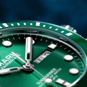 นาฬิกาควอตซ์แฟชั่นผู้ชายรูปทรงผีน้ำสีเขียว Fairwhale กำหนดวันที่อัตโนมัติ - Product Image 4