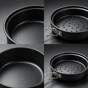 Lichtgewicht kampeerkookset antiaanbaklaag geanodiseerd aluminium pan grill bakpan met stoommandje voor buiten - Product Image 3