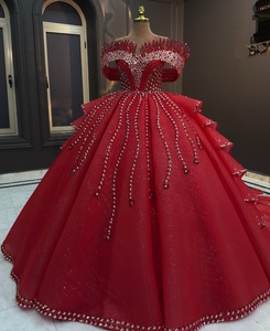 Abito da ballo rosso <span class=keywords><strong>abiti</strong></span> da sposa 2026 con perline e perle in pizzo <span class=keywords><strong>abiti</strong></span> da sposa di grandi dimensioni spazza treno Vestidos De Novia formato personalizzato - Product Image 2
