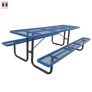 Mobili da giardino per esterni tavolo da Picnic panca commerciale sedie <span class=keywords><strong>e</strong></span> tavolo in metallo espanso in acciaio termoplastico 6ft 8ft - Product Image 4
