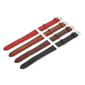 Horween Leather Watch Strap Calf Leather Hand Brush Skin Burgundy Color Vintage Style 16/18/20/22mm Watch Strap For Ladies Watch