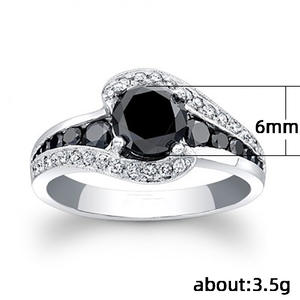 Anillo de Compromiso F1520 para Mujer con Diamante Negro, Corte Brillante Redondo, Piedra Central Oscura Natural de Fantasía con Detalles de Diamantes Blancos - Product Image 5