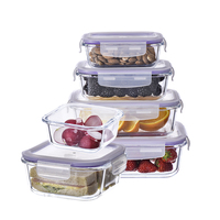 Ensemble de récipients de conservation alimentaire en verre supérieur, en verre borosilicate, pour la préparation des repas, avec couvercle