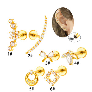 Nouvelles boucles d'oreilles en titane G23/F136 à filetage interne, incrustées de zircon, forme géométrique, pour piercing de cartilage - Product Image 5