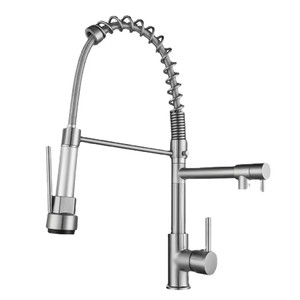 <span class=keywords><strong>Robinet</strong></span> <span class=keywords><strong>de</strong></span> <span class=keywords><strong>cuisine</strong></span> classique monocommande en acier inoxydable poli, mural ou sur comptoir, avec <span class=keywords><strong>douchette</strong></span> télescopique extractible eau chaude/froide - Product Image 1