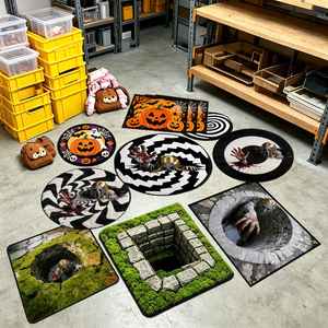 Tapis d'Halloween personnalisé motif démon squelette, tapis fantôme d'Halloween, tapis rond pour salon, tapis à effet visuel vertigineux - Product Image 1