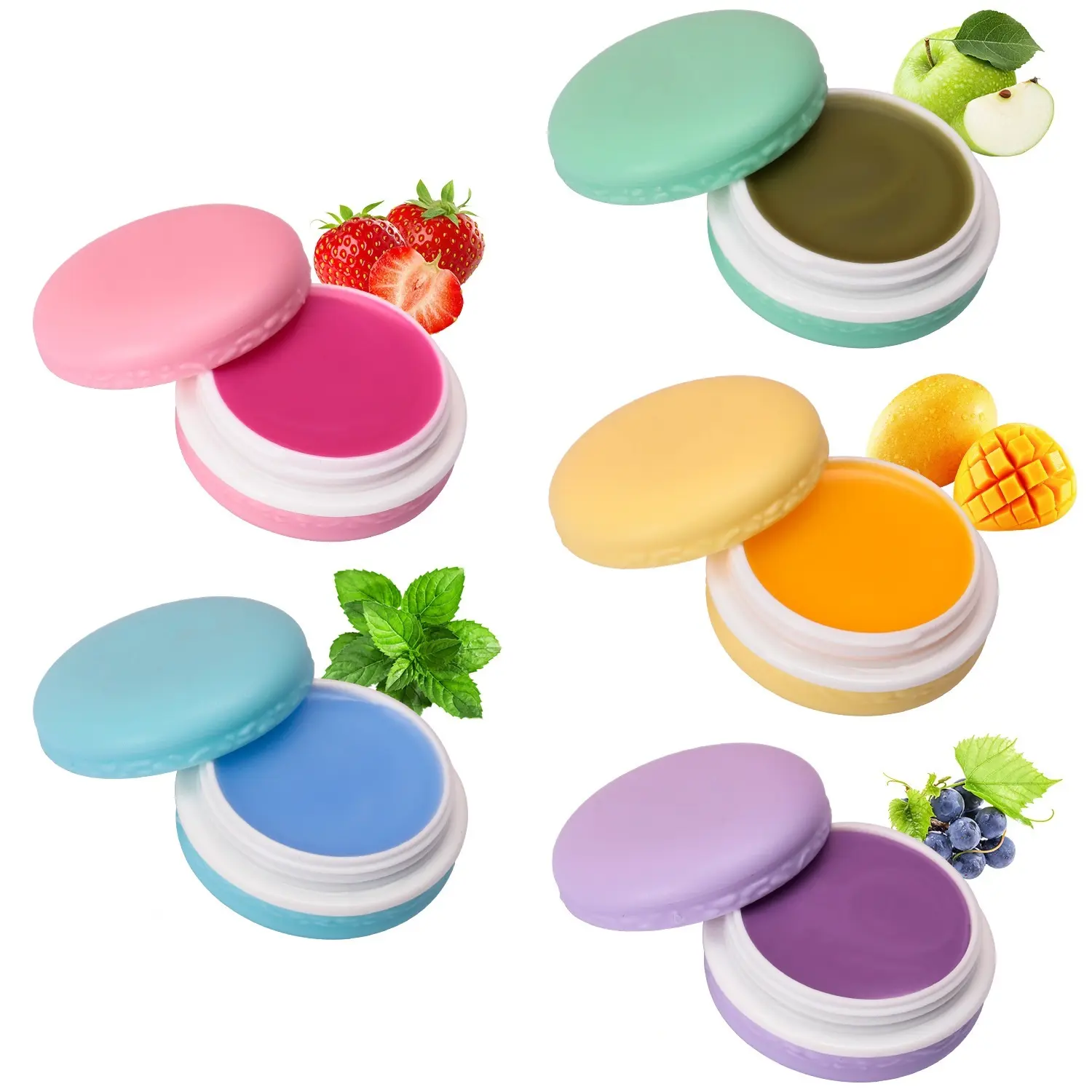 Logo Kustom Label Pribadi Lip Balm Organik Bulat Lucu Macaroon Kemasan Bibir Perbaikan Hydrating Rasa Buah Lip Balm