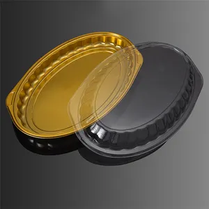高品质定制塑料包装金色托盘一次性纸杯蛋糕托盘蛋糕盒椭圆形蛋糕容器，带透明盖子