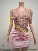 Robe de soirée moulante en velours rose diamant scintillante à décolleté plongeant, style mini décontracté, pour anniversaire, club, par Ocstrade
