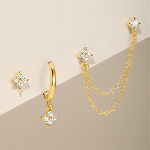 Juego de Aretes CANNER con Diseño de Gota de Agua, Borla, Estrella, Geometría, Zirconia, Aretes de Aro y Perno en Plata 925 - Product Image 2