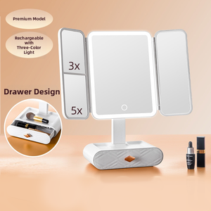 <span class=keywords><strong>Miroir</strong></span> de maquillage LED de bureau avec boîte de rangement, <span class=keywords><strong>miroir</strong></span> de maquillage à trois couches avec éclairage LED, adapté à une utilisation en chambre à coucher - Product Image 2