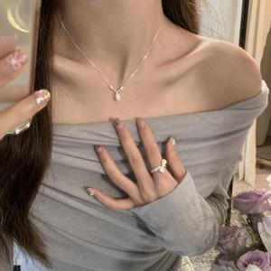 Collier en argent pur S925 avec perle d'eau douce naturelle incrustée de pierre de route, chaîne de clavicule classique polyvalente, style doux et original - Product Image 4